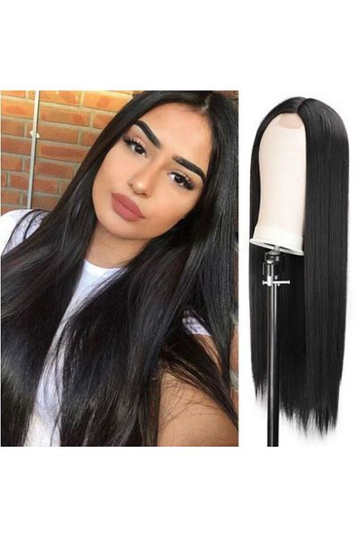 Generic Straight European-American Black Wig - Medium