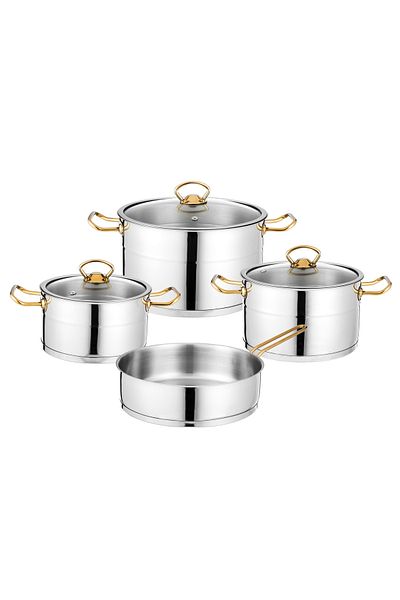 Dania Turkish 18/10 stainless steel cookware set with a glass lid and steel of 7 pieces, 18-20-24-24 cm
