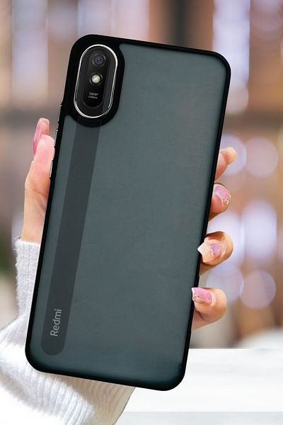 Fibaks Redmi 9A Case Metal Frame Colorful Frosted Transparent Cover with Sensitive Button