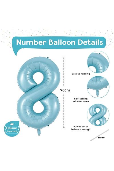PARTİAVM 8 Years Old Blue Number Birthday Balloon Set Hero Dogs and Party Decor with Paw Pattern and Balloons