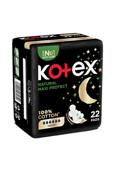 Kotex فوط صحية ليلية طبيعية ماكسي سميكة، بأجنحة، 22 فوطة