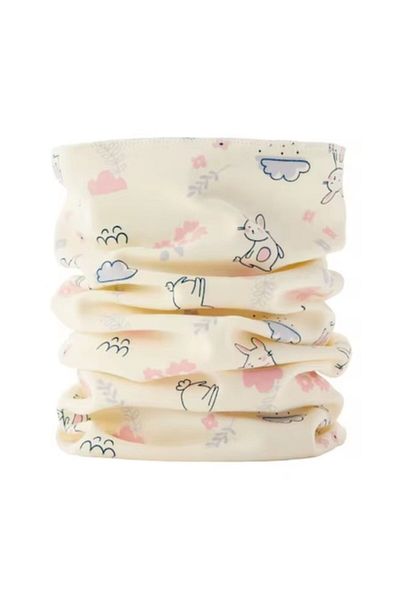 KERNOWSUN Children's rolled-up collar scarf, rabbit pattern, beige,