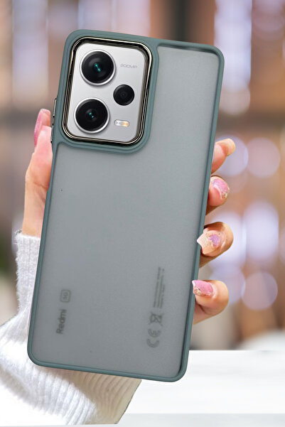 Fibaks Redmi Note 12 Pro 5G Kılıf Metal Çerçeve Hassas Butonlu Renkli Buzlu Şeffaf Kapak