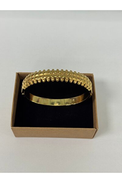 VLDORO D'Oro Embossed Pattern Gold Tone Steel Bracelet
