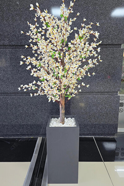 STDEKOR Beyaz Sakura Çiçekli Dekoratif Saksı, 140cm