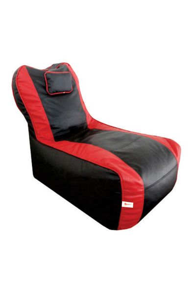 fluffy Black and red leather bean bag lounge chair - comfortable modern design