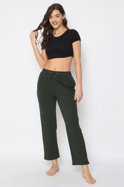 Clovia بيجامة أنيقة باللون الأخضر الزيتوني - قطن