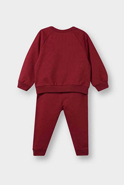 DeFacto 2-Piece Printed School Sweatshirt Sweatpants Claret Red Baby Boy Bottom-Top Set D2599A5/Br285