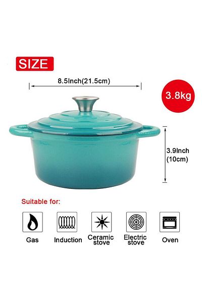 VAV GET Healthy and Safe, Non-Stick Enameled Cast Iron Dutch Oven Casserole – Blue Green