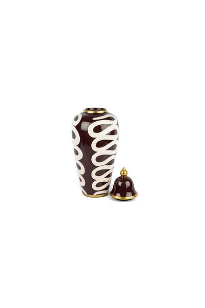 Mikasa Moor Burgundy White Patterned Cube Lid Vase 20X46Cm