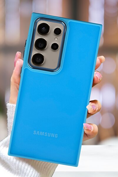 Fibaks Samsung Galaxy S24 Ultra Kılıf Metal Çerçeve Hassas Butonlu Renkli Buzlu Şeffaf Kapak