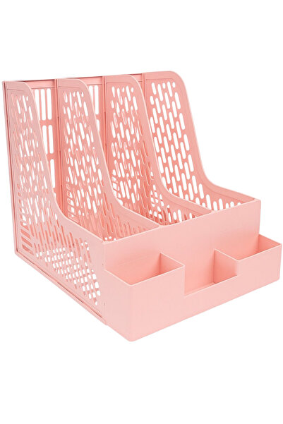 ALLStore 3 Bölmeli Modüler Tasarım Organizer Kalemlikli Magazinlik Klasör Arşiv Kutusu Demonte Pembe