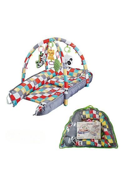 LUDIRO Cuib Interactiv 3 in 1, Saltea de Joaca cu Jucarii Suspendate, Protectie 360°, Pliabila, 91x55x41 cm