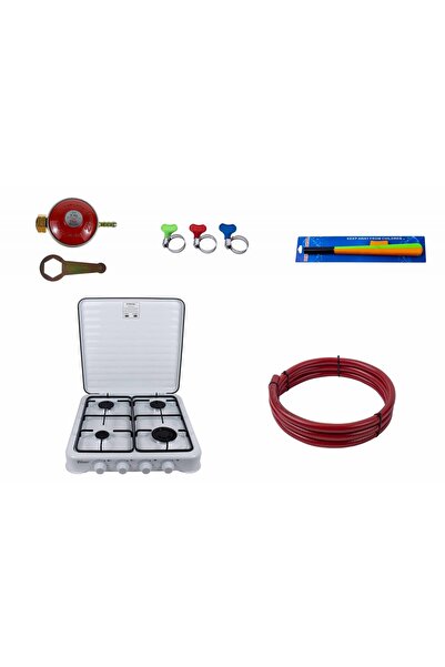 Zilan Gas stove package 4 burners, 55X50cm, cylinder timer, 2m gas hose, 3xhose clamps, igniter ZLN7079W_A