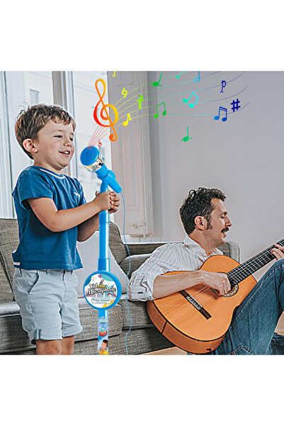 LUDIRO Karaoke Microphone for Kids with Adjustable Stand, Sounds, Lights and MP3 Function, Blue