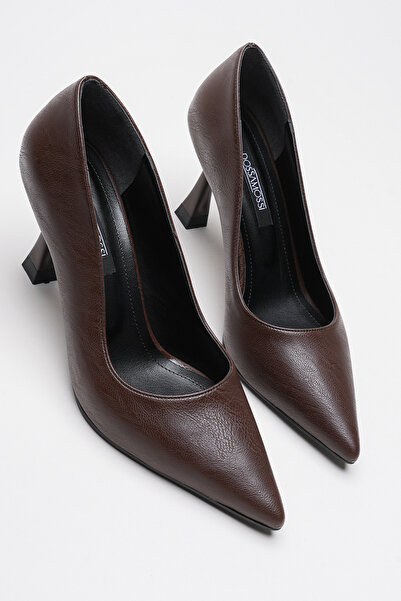 AleWomen Καφέ Δερμάτινα Γυναικεία Παπούτσια Ernio Stiletto με τακούνι 10 εκ.