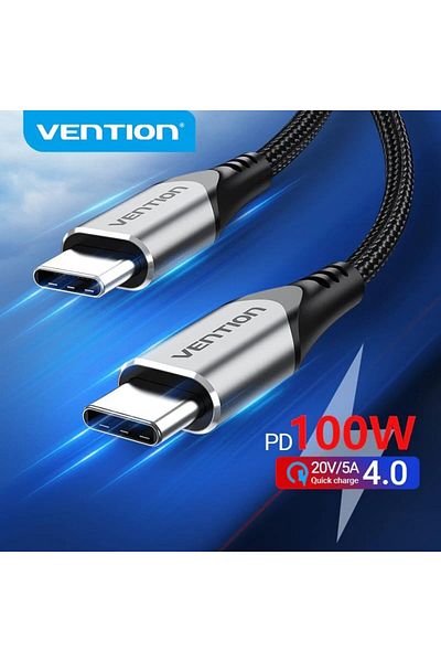 Vention USB C to USB C 2.0 Cable 2M, 100W, 480Mbps, compatible with MacBook, iPad Pro, Galaxy, Pixel