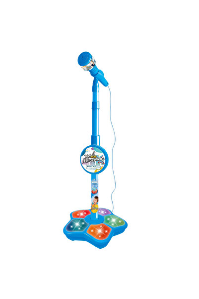 LUDIRO Karaoke Microphone for Kids with Adjustable Stand, Sounds, Lights and MP3 Function, Blue