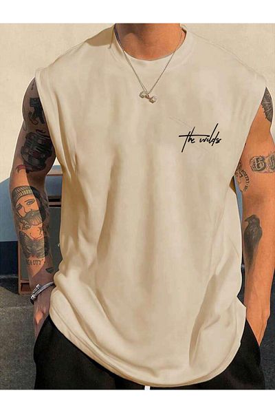 FAVORİST The Wild Printed Sleeveless Tshirt Men's Zero Sleeve Clothing Fitness Clothing Oversize T-Shirt