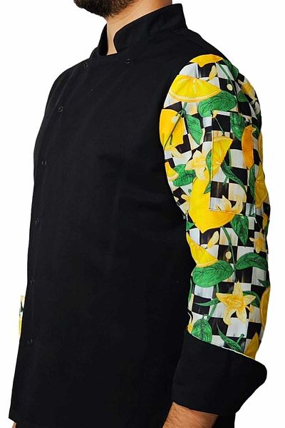 Ant Rotagrup Üniforma ve İş Elbiseleri Chef Jacket Patterned Unisex Snap Fastener Long Sleeve Chef Cook Kitchen Jacket Lemon Pattern