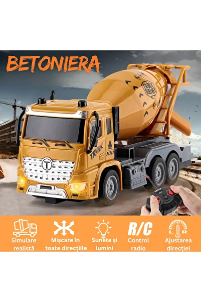 LUDIRO RC Remote Control Concrete Mixer, 1:20 with 360° Rotating Tank, Sounds, Lights