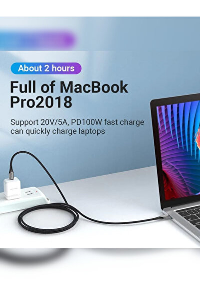 Vention كابل USB C إلى USB C 2.0 بطول 2 متر، 100 وات، 480 ميجابت في الثانية، متوافق مع أجهزة MacBook وiPad Pro وGalaxy وPixel