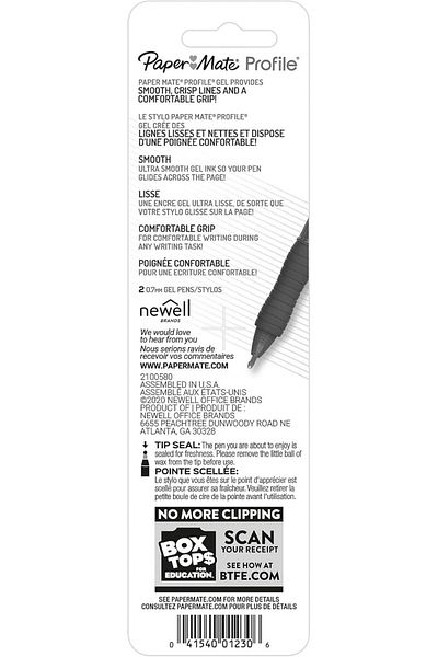 Newell Paper Mate Profile Retractable Gel Pens, 2 / Pack