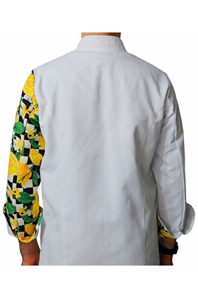 Ant Rotagrup Üniforma ve İş Elbiseleri Chef Jacket Patterned Unisex Snap Fastener Long Sleeve Chef Cook Kitchen Jacket Lemon Pattern