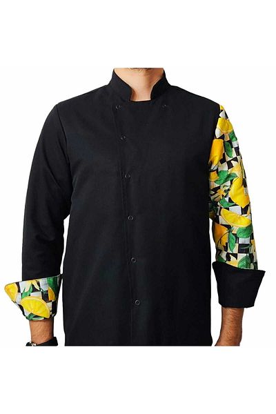Ant Rotagrup Üniforma ve İş Elbiseleri Chef Jacket Patterned Unisex Snap Fastener Long Sleeve Chef Cook Kitchen Jacket Lemon Pattern