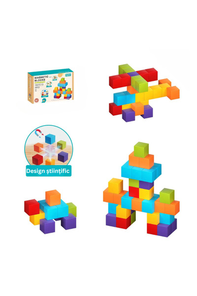 LUDIRO Set Cuburi Magnetice Educative 3D, 48 Piese pentru Creativitate, Logica si Dezvoltare STEM