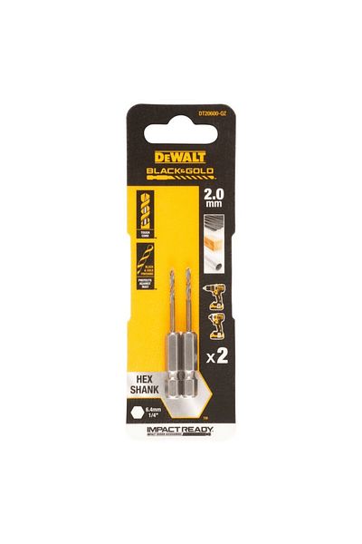 Dewalt - Burghiu hexagonal HSS-G Black&Gold, 2 mm, 2 bucăți [DT20600-QZ]