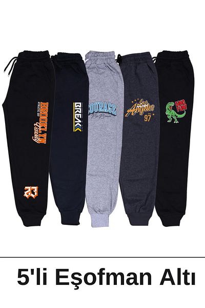 FYK KİDS 5-Piece Printed Detailed Pocketed Legs Elastic Boy's Track Pants
