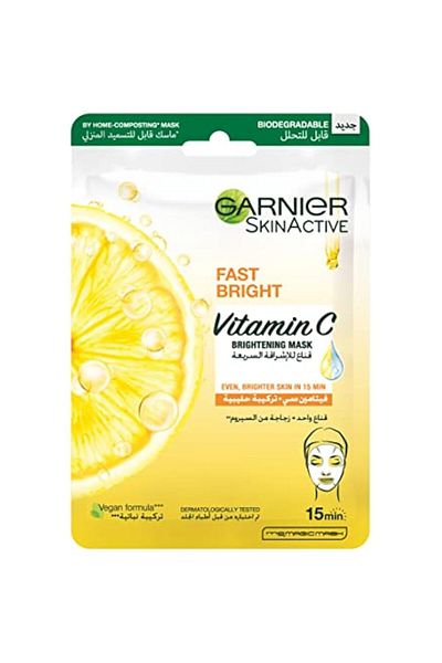 Garnier قناع مناديل تفتيح فوري للبشرة من سكين أكتيف فاست برايت مع فيتامين سي وجوهر الحليب، 28