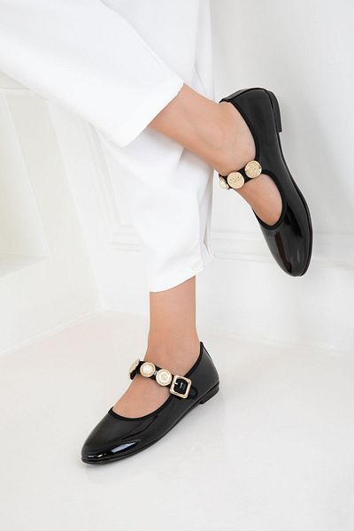 SOHO Black Patent Leather Women's Ballerinas 20756