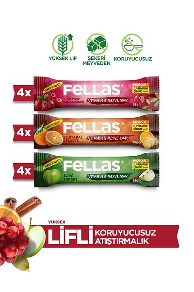 Fellas 12 قطعة من ألواح الفيتامينات والفواكه المختلطة - 3 أنواع