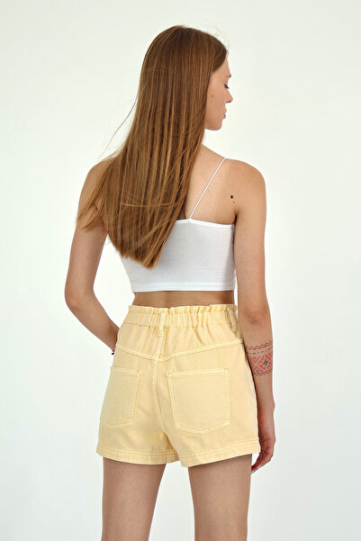 Trendyol Collection Yellow Elastic Waist Mini Denim Shorts Twoaw26Sr00046