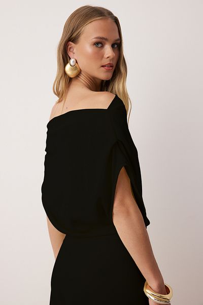 Trendyol Collection Black A-Line Boat Neck Woven Midi Stylish Dress Tprss25El00321