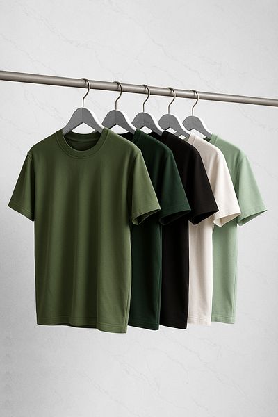 Trendyol Collection White-Khaki-Dark Green-K. Mint-Black 5 Pack Regular Fit Basic 100% Cotton T-Shirt Tmnss24Ts00082