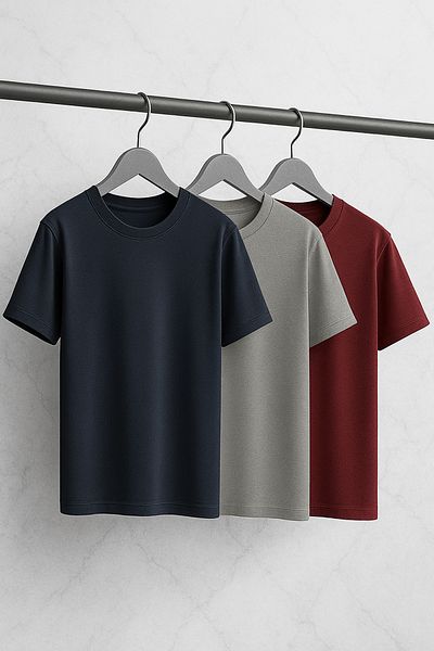 Trendyol Collection Claret Red-Grey-Navy Blue Oversize/Wide Cut 3 Pack 100% T-Shirt Tmnss24Ts00026