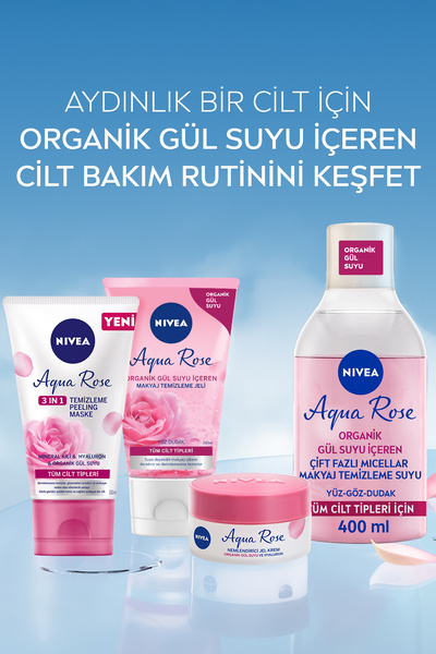 NIVEA Aqua Rose Organik Gül Suyu Nemlendirici Jel Krem 50ml, 48 Saat Yoğun Nemlendirici, Aydınlık Cilt