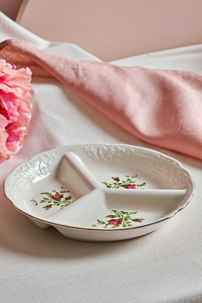 Karaca Vintage Rose Bölmeli Sunumluk 25 cm Krem