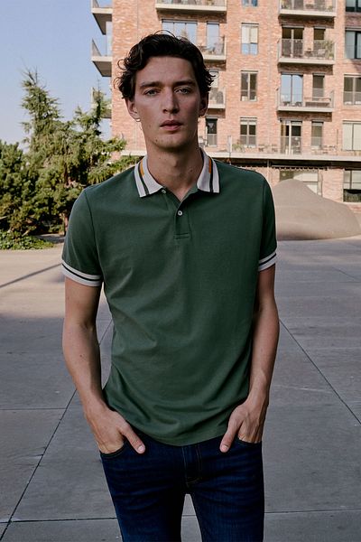 AC&Co / Altınyıldız Classics Men's Khaki Slim Fit Slim Fit 100% Cotton Non-Curling Polo Collar T-Shirt