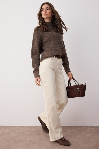 Trendyol Collection Džíny s vysokým pasem Ecru Wide Leg Jeans - Twoaw25Je00309
