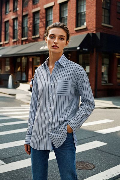 Trendyol Collection Light Blue Striped Pocket Detail Oversize Woven Shirt Twoaw26Go00073