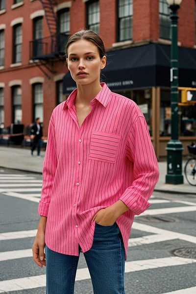 Trendyol Collection Pink Striped Pocket Detailed Oversize Woven Shirt Twoaw26Go00073