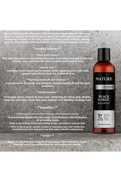 Huncalife Nature Hair Care Shampoo with Black Garlic Extract - 350 ml