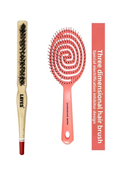 Layes Professional Bun Brush and Pink pro three-dimensional comb oval hair opener brush
