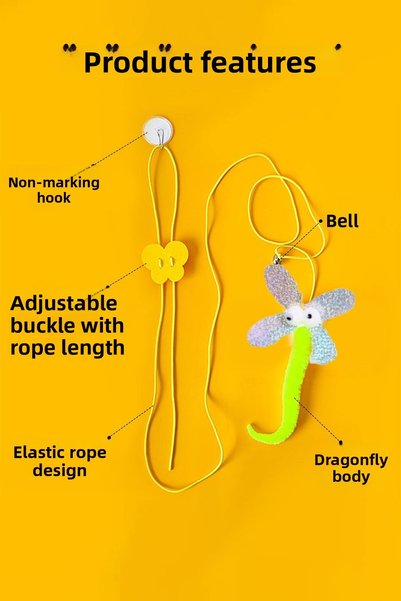 Factorial Cat Toy with Rattles Adhesive Cat Playing Fishing Rod Self Adhesive Colorful String Playing Fishing Rod