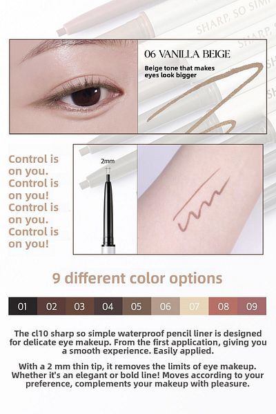 CLIO Waterproof, Fine Tip Eye Liner Clio Sharp so Simple Waterproof Pencil Liner(006 Vanilla Beige)