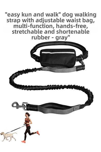 PAKEWAY Dog Walking Strap with Adjustable Waist Bag, Hands Free, Extendable-Shorted Elastic